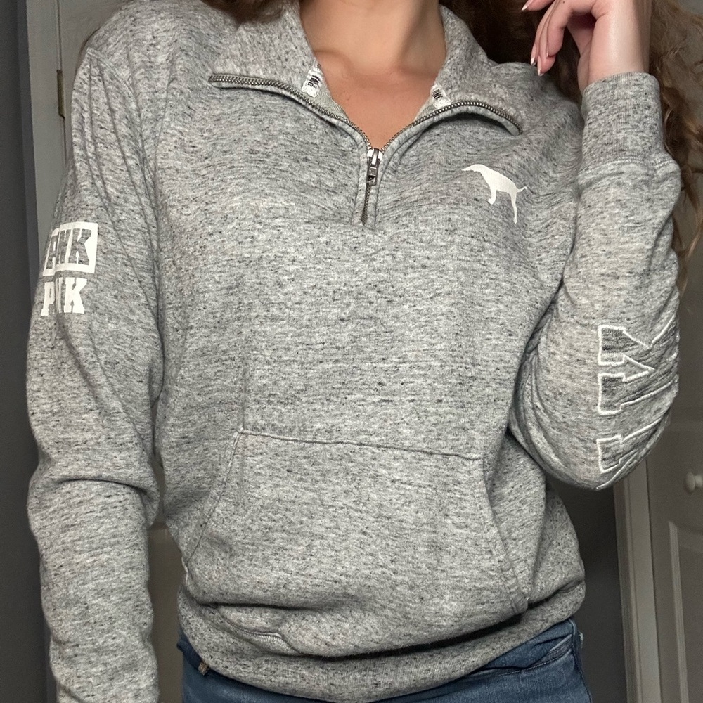 PINK Victoria's Secret Heather Gray Quarter-Zip Pullover